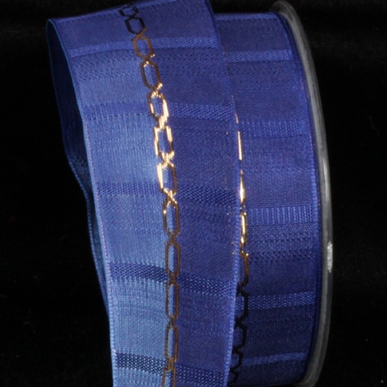 The Ribbon People Navy Blue and Gold Link Printed Wired Craft Ribbon 1.5" x 27 Yards